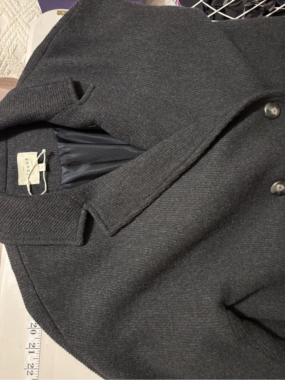 Sezane Oscar Coat S21 Size XS Anthracite Gray Wool Blend Double Breasted Belted - Picture 7 of 13